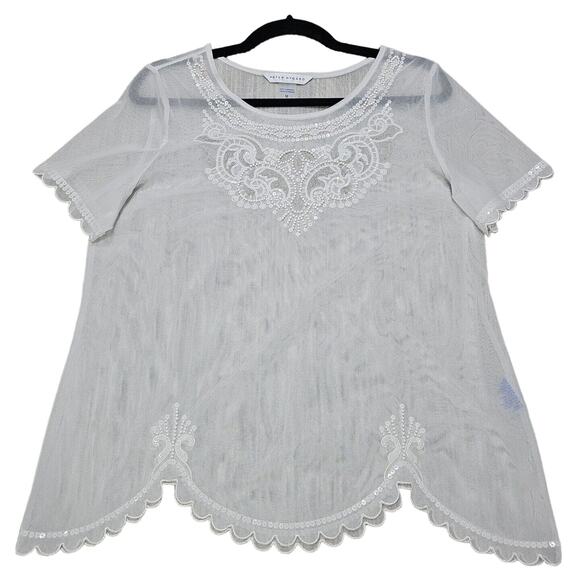 Peter Nygard Sheer White Embroidered Blouse - Picture 1 of 11